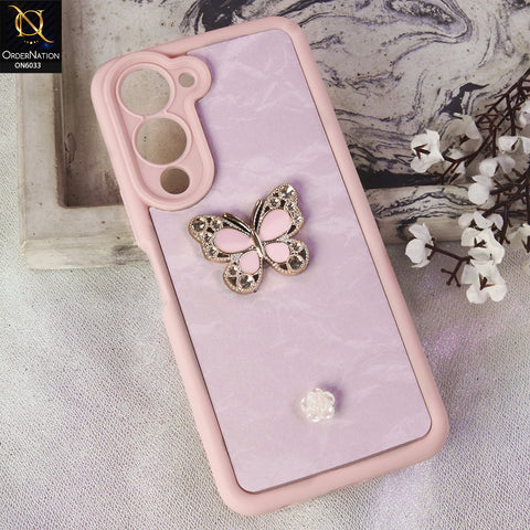 Vivo Y19 Cover  - Pink - Elegant 3D Rhinestone Butterfly Premium Phone Cover