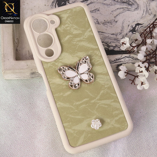 Vivo Y04 Cover  - White - Elegant 3D Rhinestone Butterfly Premium Phone Cover