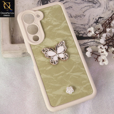 Vivo Y29s Cover  - White - Elegant 3D Rhinestone Butterfly Premium Phone Cover