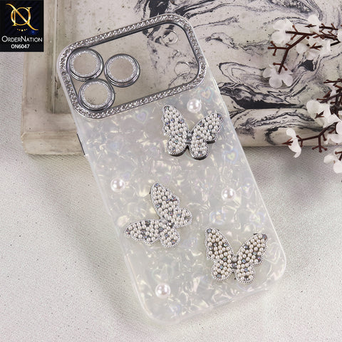 iPhone 17 Pro Max Cover  - White - Pearl Butterfly Case with Rhinestone Camera Protection and Luxury 3D Design