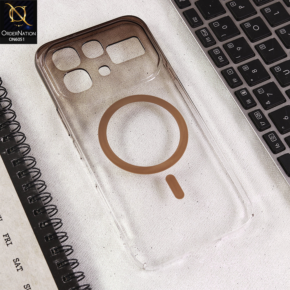 Infinix Note 60 Cover - Brown - New Gradient Crystal Clear MagSafe Phone Case – Luxury Semi-Transparent Cover