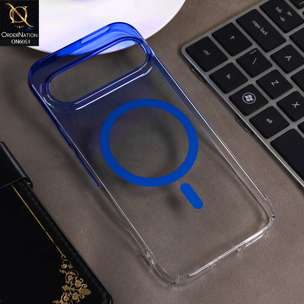 Google Pixel 10 Pro Cover - Blue -  New Gradient Crystal Clear MagSafe Phone Case – Luxury Semi-Transparent Cover