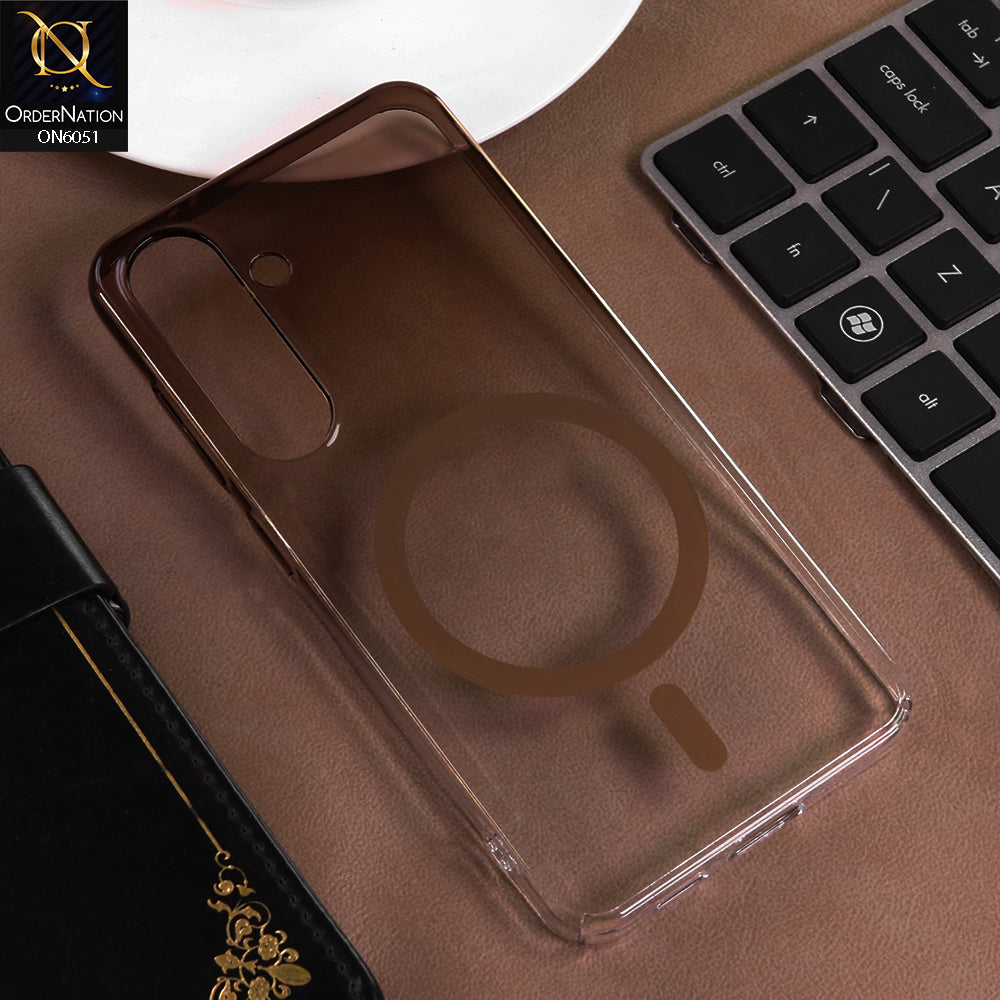 Samsung Galaxy S24 Cover - Brown -  New Gradient Crystal Clear MagSafe Phone Case – Luxury Semi-Transparent Cover