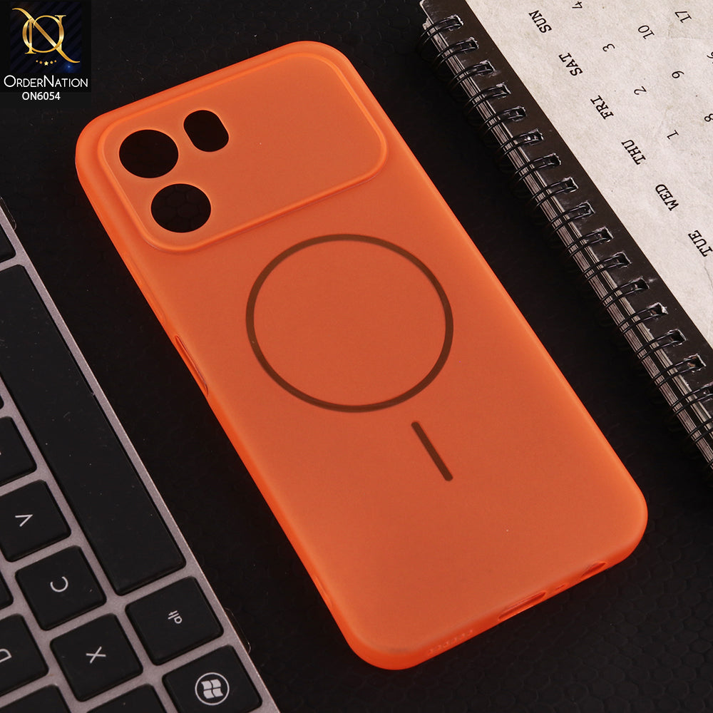 Oppo A6x 4G Cover - Orange - Ultra Thin Matte Case with Transparent MagSafe Ring Design
