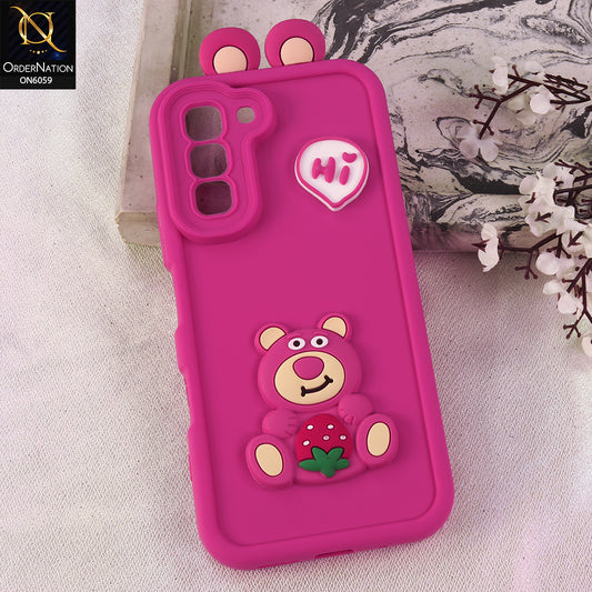 Infinix Hot 70 Cover - Dark Pink - 3D Cute Cartoon Characters Soft Silicone Case with Camera Protection