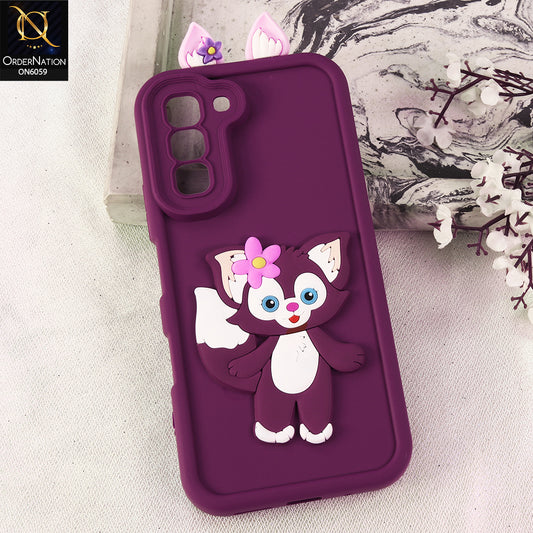 Infinix Hot 70 Cover - Maroon - 3D Cute Cartoon Characters Soft Silicone Case with Camera Protection