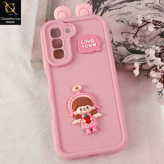 Infinix Hot 70 Cover - Pink - 3D Cute Cartoon Characters Soft Silicone Case with Camera Protection