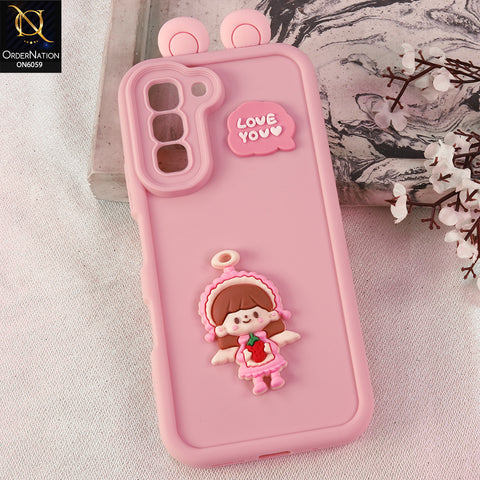 Infinix Hot 70 Cover - Pink - 3D Cute Cartoon Characters Soft Silicone Case with Camera Protection
