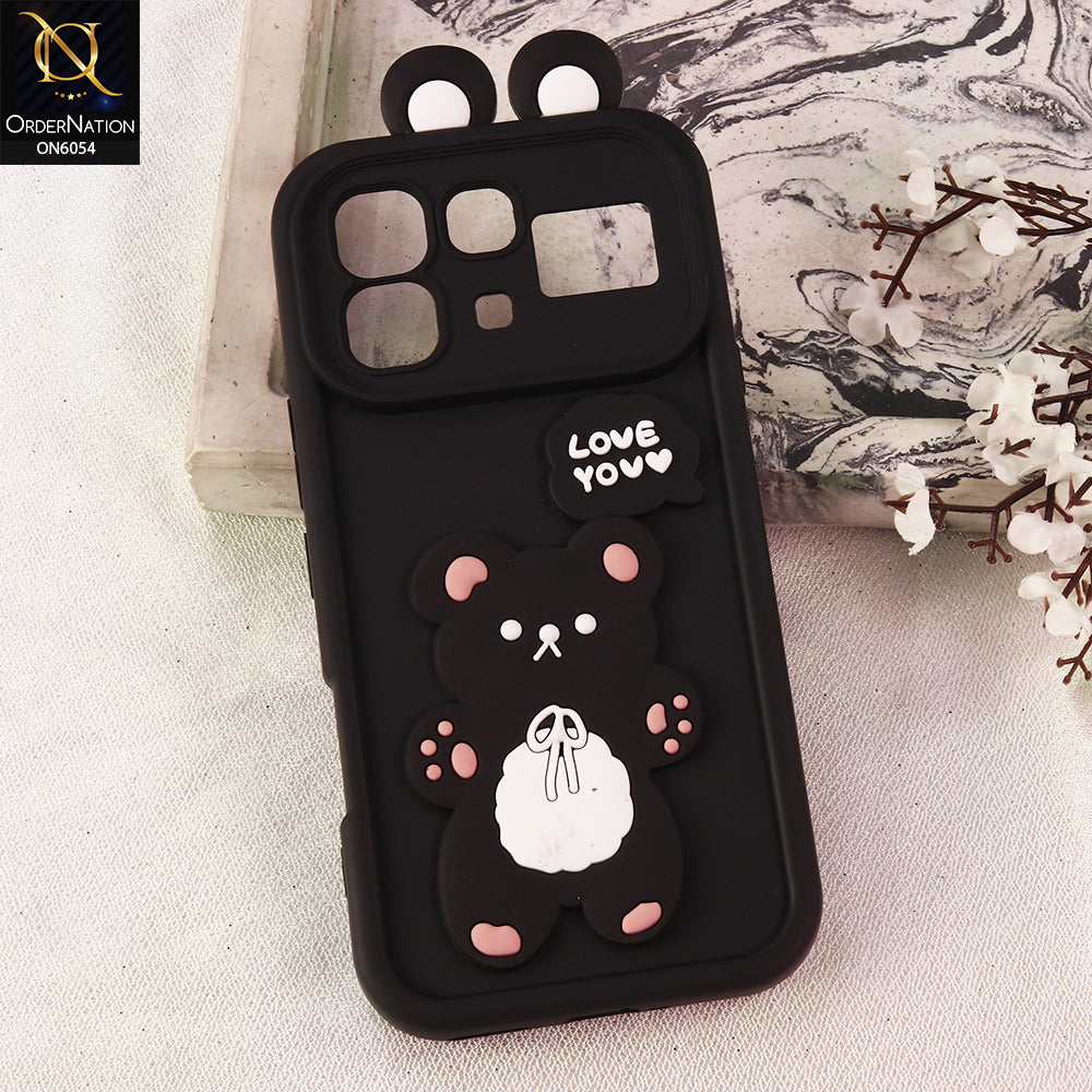 Infinix Note 60 Cover - Black - 3D Cute Cartoon Characters Soft Silicone Case with Camera Protection