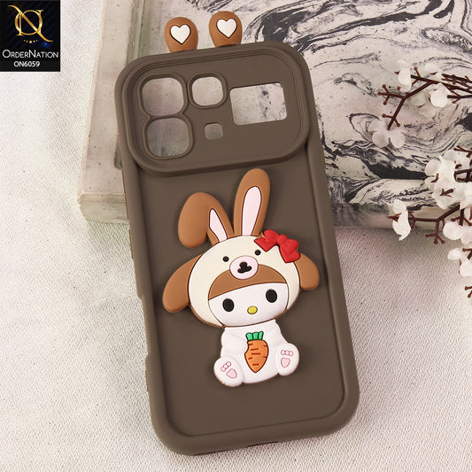 Infinix Note 60 Pro Cover - Brown - 3D Cute Cartoon Characters Soft Silicone Case with Camera Protection