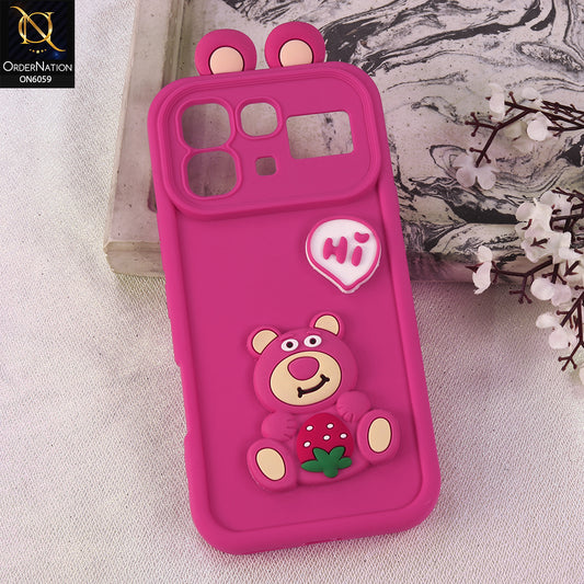Infinix Note 60 Pro Cover - Dark Pink - 3D Cute Cartoon Characters Soft Silicone Case with Camera Protection
