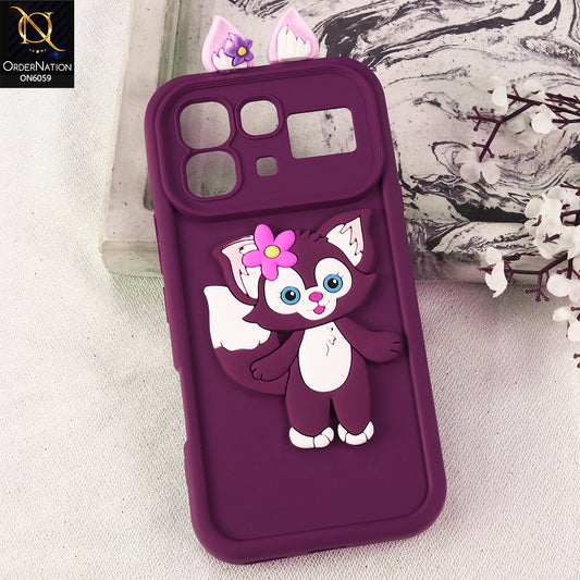 Infinix Note 60 Pro Cover - Maroon - 3D Cute Cartoon Characters Soft Silicone Case with Camera Protection