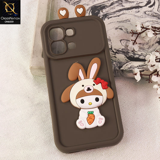 Infinix Note Edge Cover - Brown - 3D Cute Cartoon Characters Soft Silicone Case with Camera Protection
