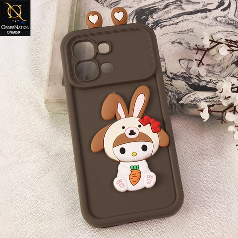 Infinix Note Edge Cover - Brown - 3D Cute Cartoon Characters Soft Silicone Case with Camera Protection