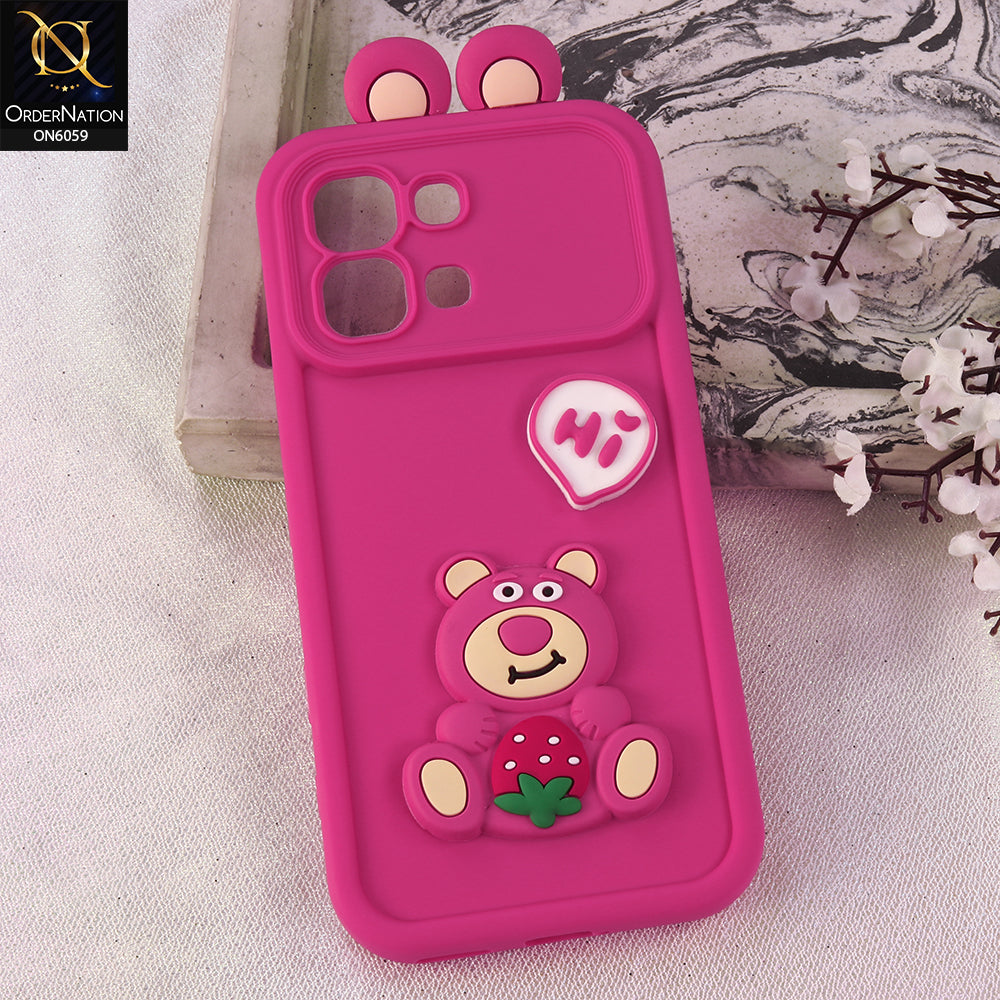 Infinix Note Edge Cover - Dark Pink - 3D Cute Cartoon Characters Soft Silicone Case with Camera Protection