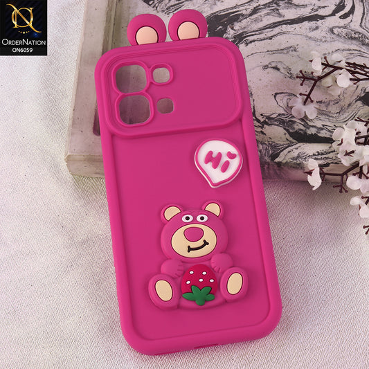 Infinix Note Edge Cover - Dark Pink - 3D Cute Cartoon Characters Soft Silicone Case with Camera Protection