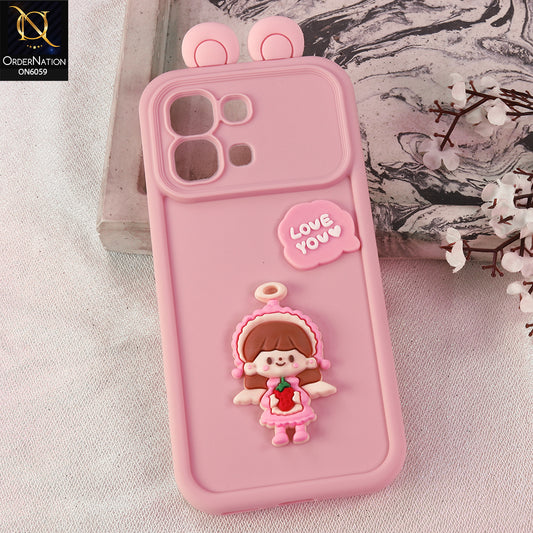Infinix Note Edge Cover - Pink - 3D Cute Cartoon Characters Soft Silicone Case with Camera Protection