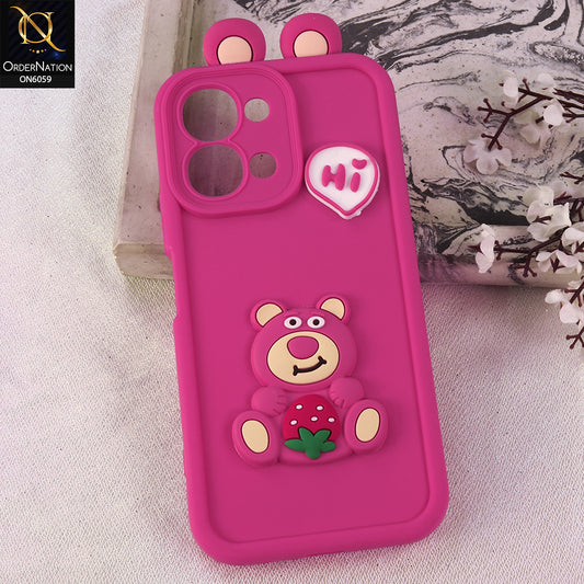 Oppo A6 Pro 5G Cover - Dark Pink - 3D Cute Cartoon Characters Soft Silicone Case with Camera Protection