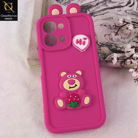 Oppo A6 Pro 4G Cover - Dark Pink - 3D Cute Cartoon Characters Soft Silicone Case with Camera Protection