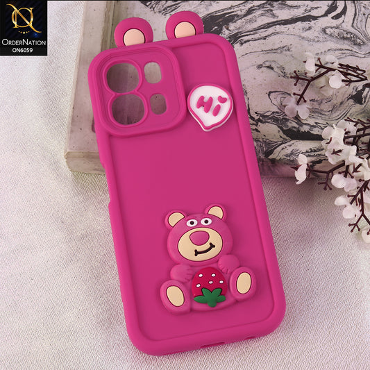 Oppo A6c Cover - Dark Pink - 3D Cute Cartoon Characters Soft Silicone Case with Camera Protection