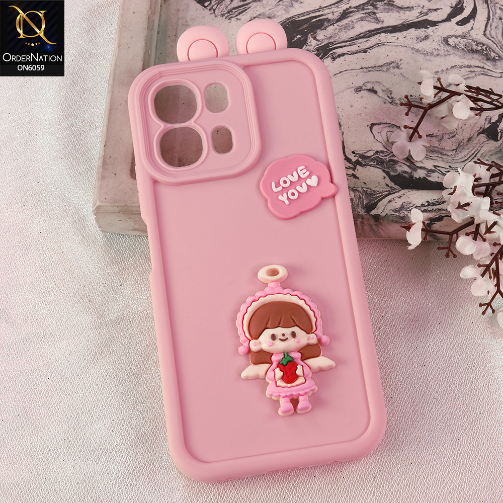 Oppo A6c Cover - Pink - 3D Cute Cartoon Characters Soft Silicone Case with Camera Protection