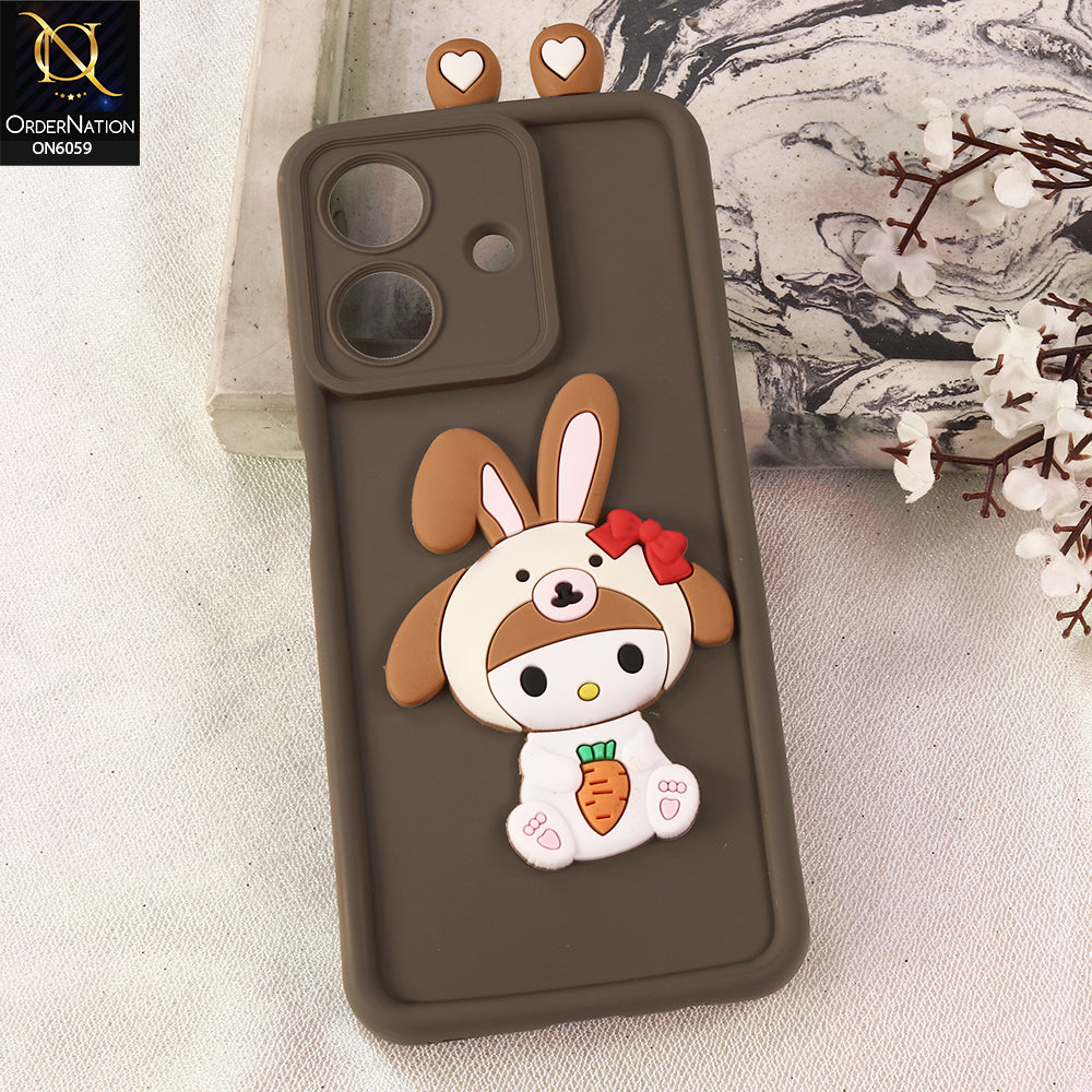 Realme Note 60 Cover - Brown - 3D Cute Cartoon Characters Soft Silicone Case with Camera Protection