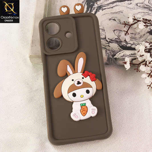 Realme Note 60x Cover - Brown - 3D Cute Cartoon Characters Soft Silicone Case with Camera Protection