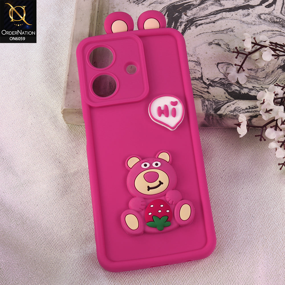 Realme C61 (India) Cover - Dark Pink - 3D Cute Cartoon Characters Soft Silicone Case with Camera Protection