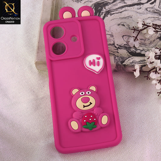 Realme Note 60x Cover - Dark Pink - 3D Cute Cartoon Characters Soft Silicone Case with Camera Protection