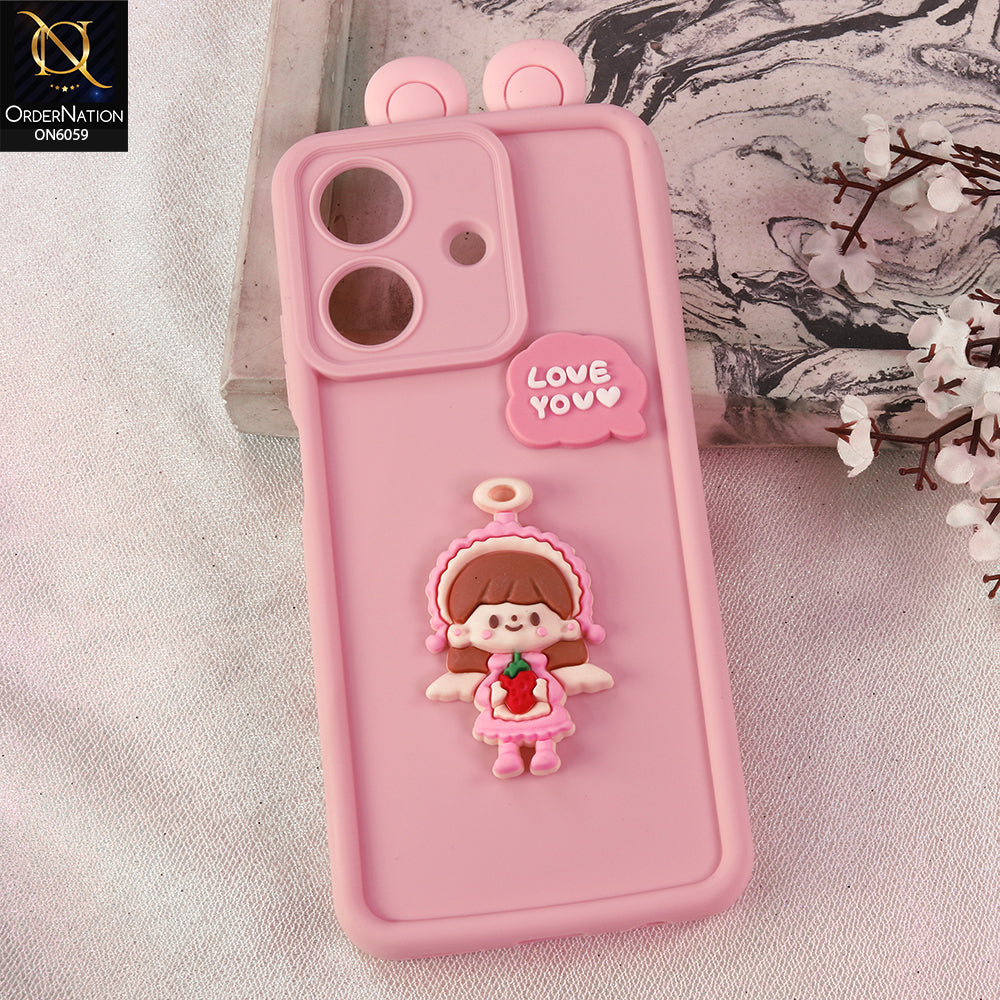 Realme C61 (India) Cover - Pink - 3D Cute Cartoon Characters Soft Silicone Case with Camera Protection