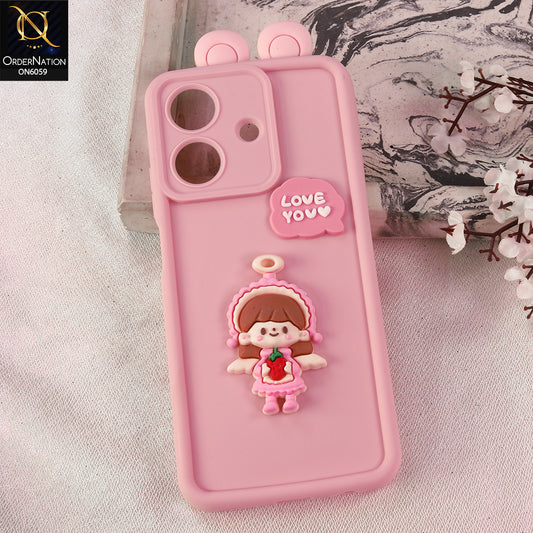Realme Note 60x Cover - Pink - 3D Cute Cartoon Characters Soft Silicone Case with Camera Protection