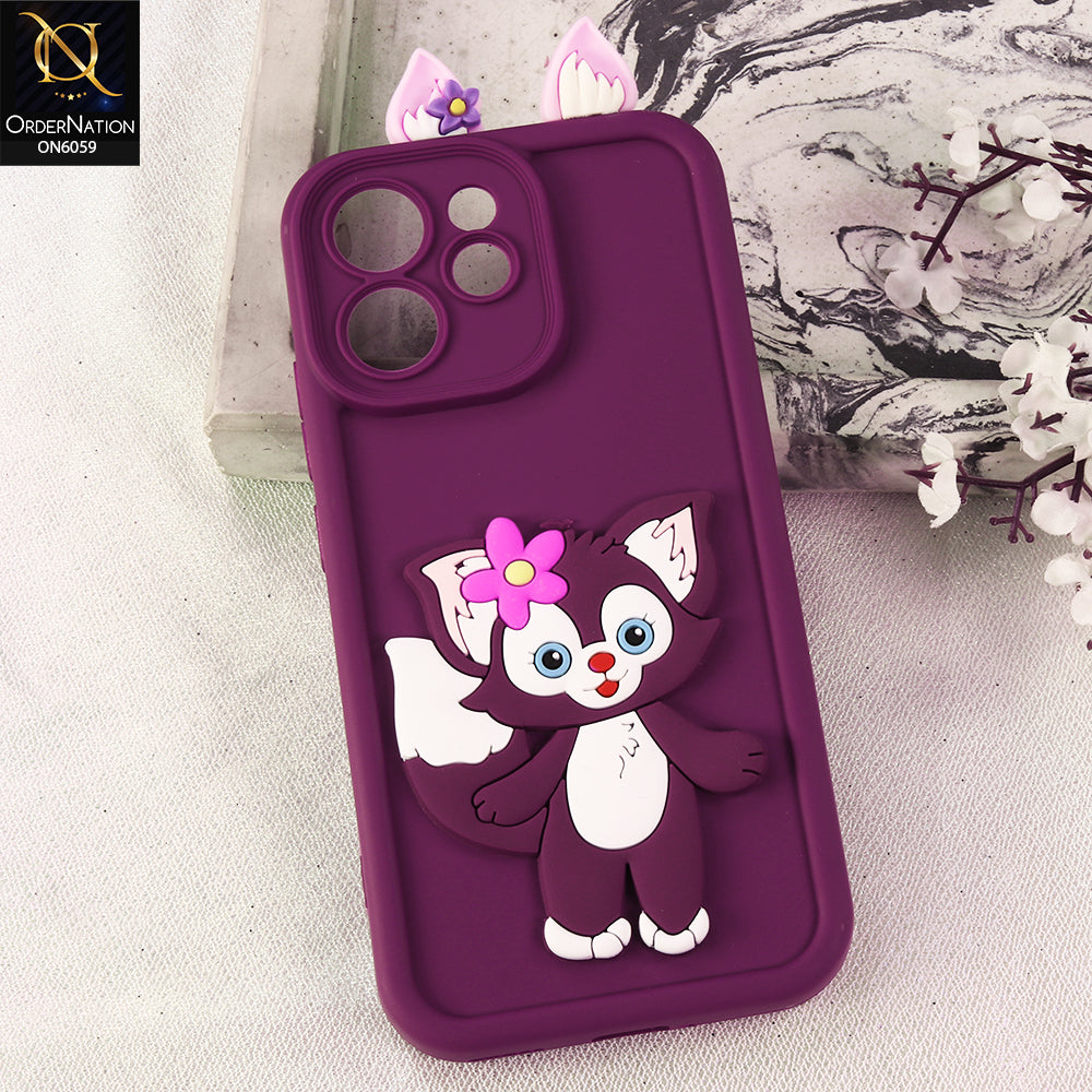 Oppo Reno 15F Cover - Maroon - 3D Cute Cartoon Characters Soft Silicone Case with Camera Protection