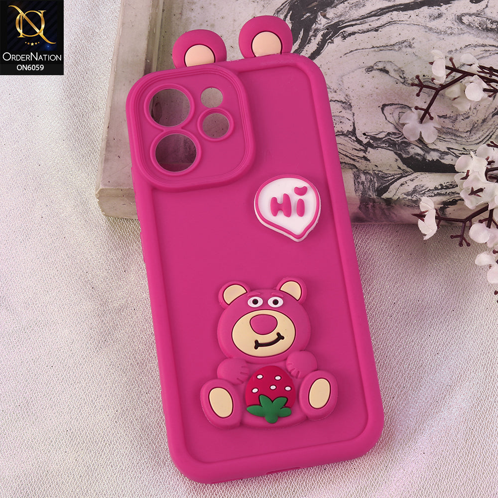Oppo Reno 15F Cover - Dark Pink - 3D Cute Cartoon Characters Soft Silicone Case with Camera Protection