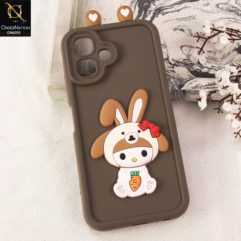 Infinix Smart 20 Cover - Brown - 3D Cute Cartoon Characters Soft Silicone Case with Camera Protection