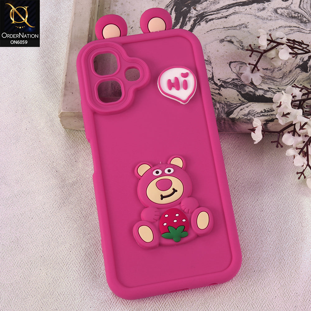 Infinix Smart 20 Cover - Dark Pink - 3D Cute Cartoon Characters Soft Silicone Case with Camera Protection