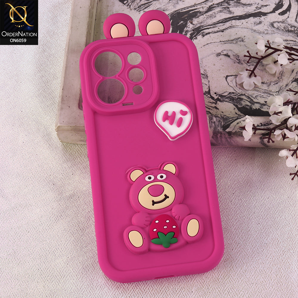 Vivo V70 Cover - Dark Pink - 3D Cute Cartoon Characters Soft Silicone Case with Camera Protection
