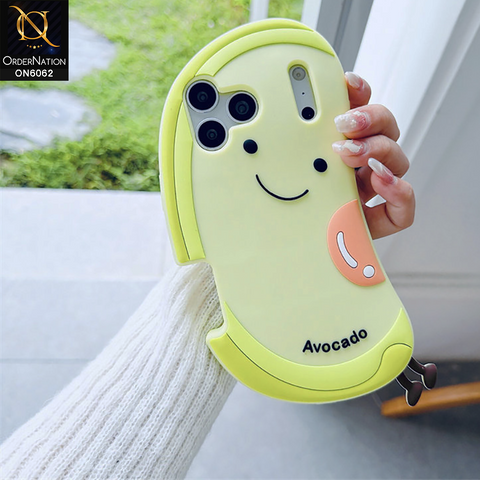iPhone 17 Pro Max Cover - Yellow - 3D Cute Avocado Silicone Phone Case - Smiley Face Soft Cover