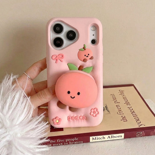 iPhone 17 Pro Max Cover - Pink - Cute Peach Silicone Phone Cover with Grip Holder