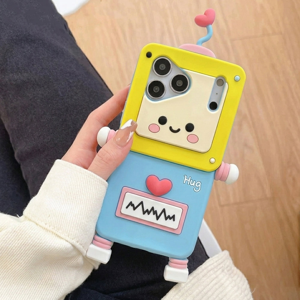 iPhone 17 Pro Max Cover - Yellow - 3D Cartoon Robot Design Silicone Protective Phone Case