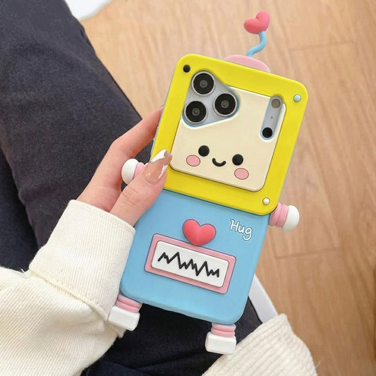 iPhone 17 Pro Max Cover - Yellow - 3D Cartoon Robot Design Silicone Protective Phone Case