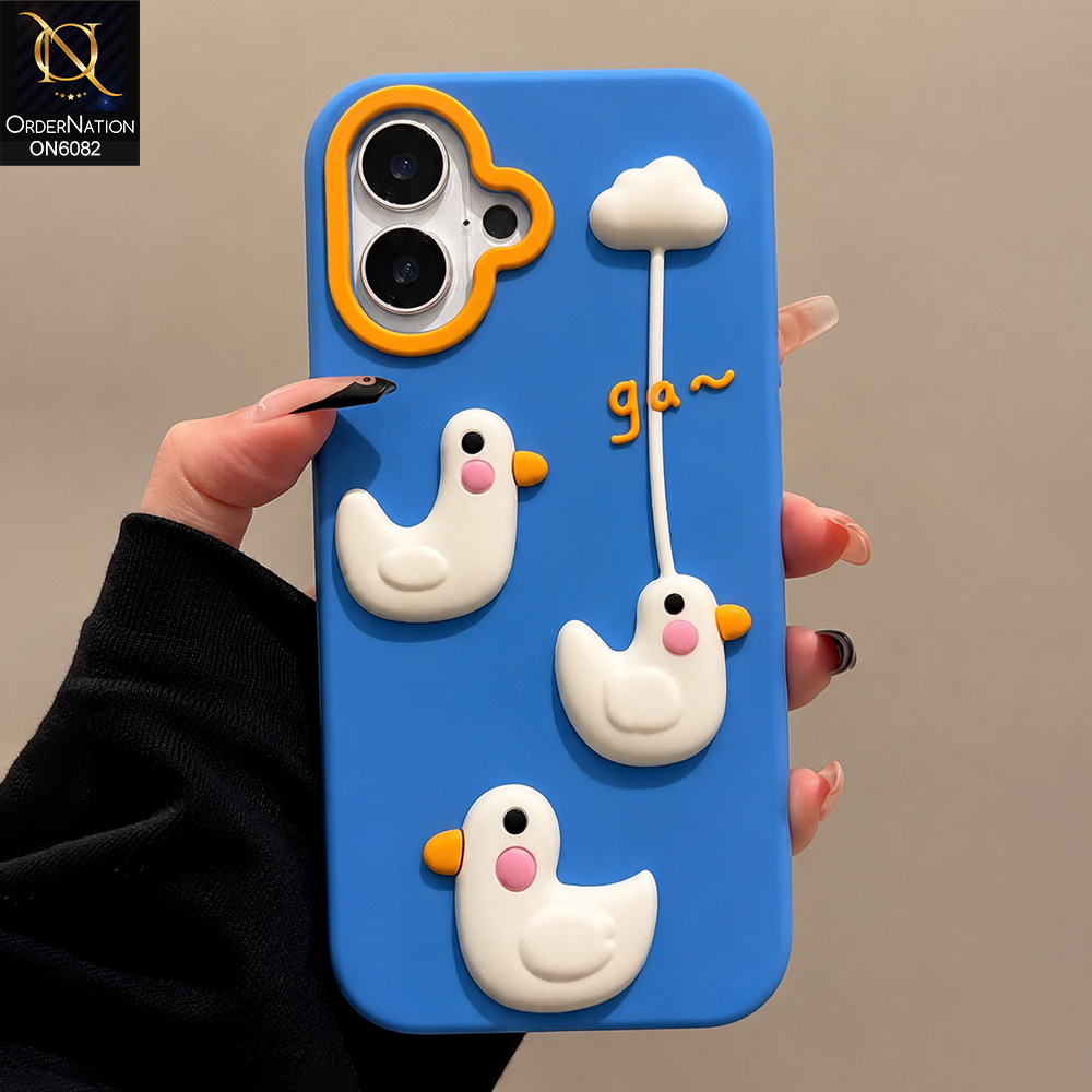 iPhone 16 Cover - Blue - Premium 3D Bird Cartoon Soft Silicone Protective Phone Case