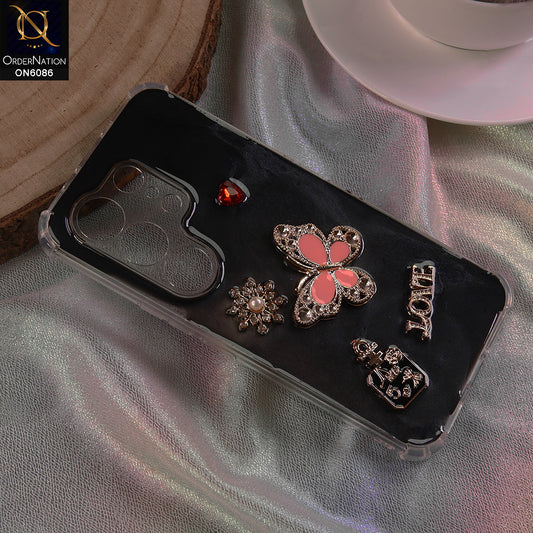 Tecno Camon 50 Pro 4G Cover - Black - 3D Butterfly & Perfume Bottle Shinny Case Seamless Clear Borders Phone Cover