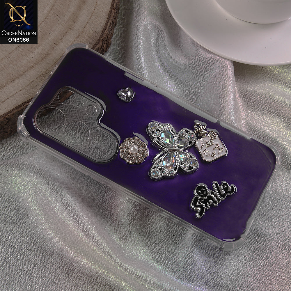 Tecno Camon 50 Pro 4G Cover - Blue - 3D Butterfly & Perfume Bottle Shinny Case Seamless Clear Borders Phone Cover