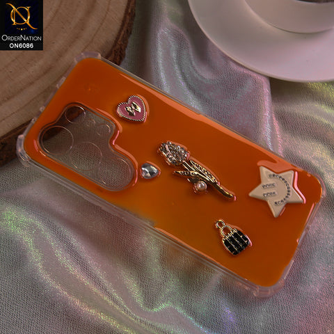 Tecno Camon 50 Pro 5G Cover - Orange - 3D Butterfly & Perfume Bottle Shinny Case Seamless Clear Borders Phone Cover