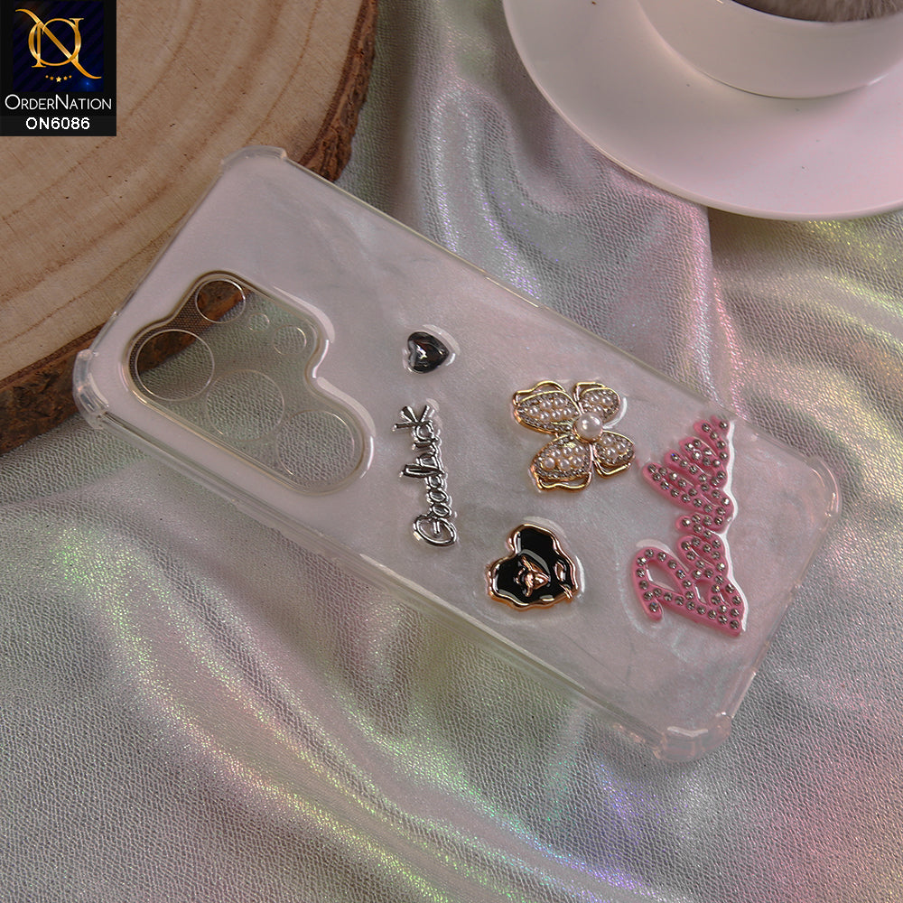 Tecno Camon 50 Ultra Cover - White - 3D Butterfly & Perfume Bottle Shinny Case Seamless Clear Borders Phone Cover