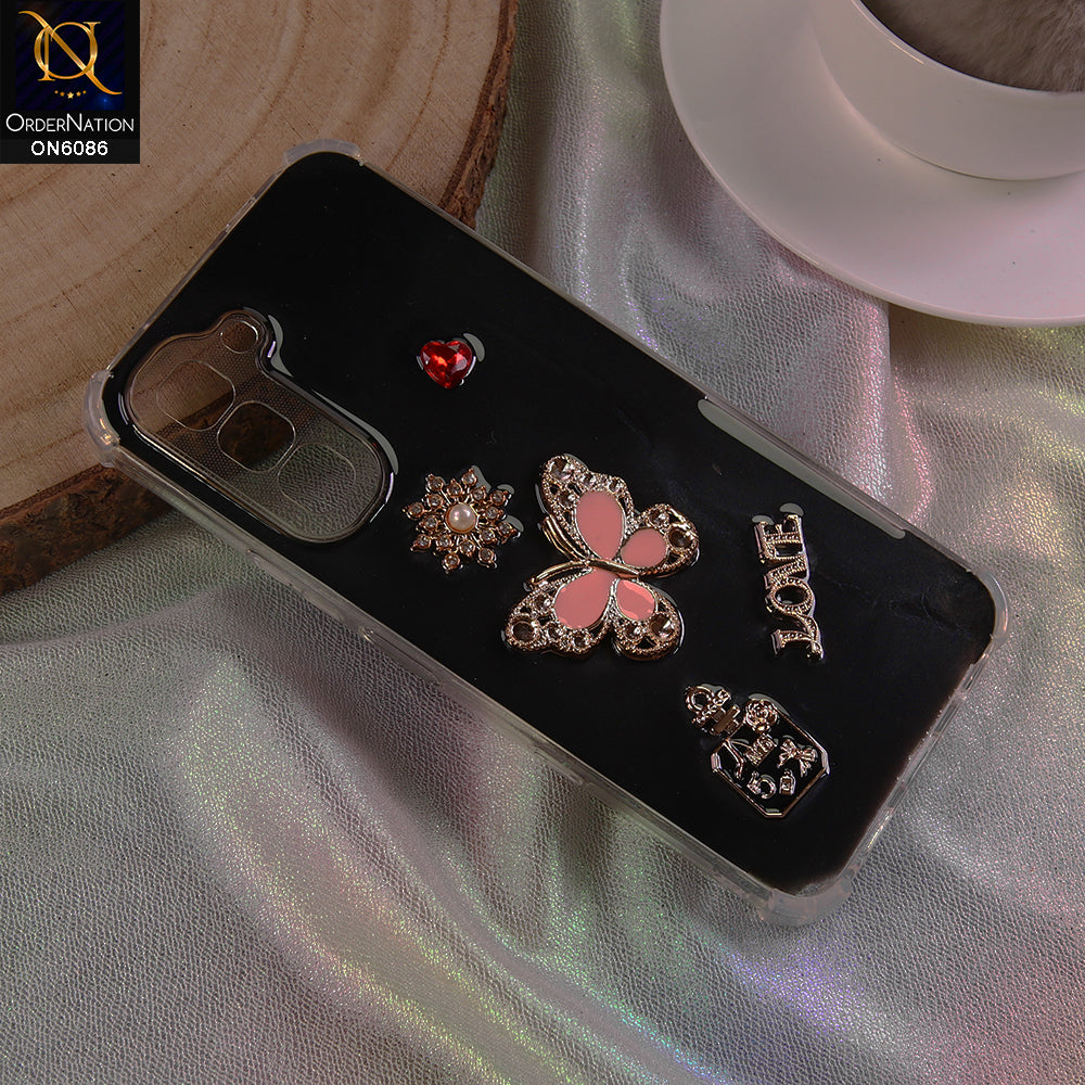 Infinix Hot 70 Cover - Black - 3D Butterfly & Perfume Bottle Shinny Case Seamless Clear Borders Phone Cover