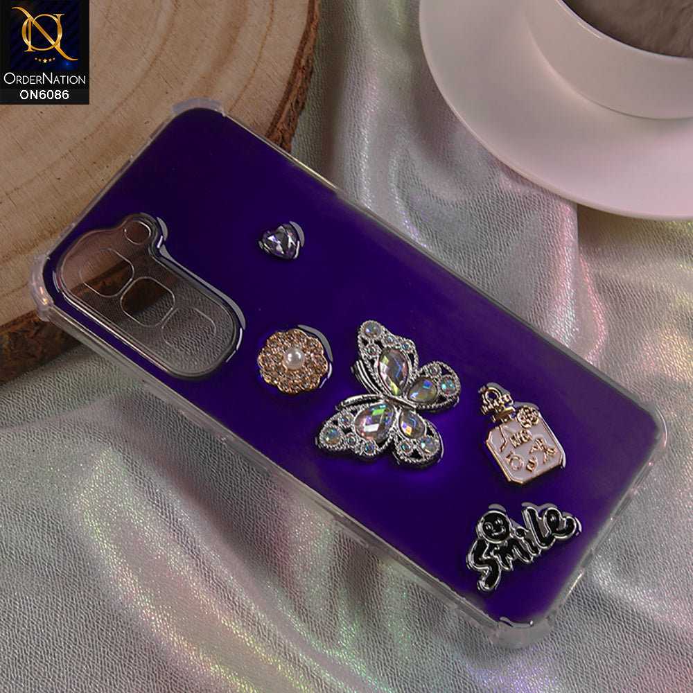 Infinix Hot 70 Cover - Blue - 3D Butterfly & Perfume Bottle Shinny Case Seamless Clear Borders Phone Cover