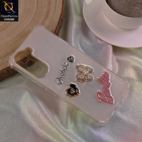 Infinix Hot 70 Cover - White - 3D Butterfly & Perfume Bottle Shinny Case Seamless Clear Borders Phone Cover