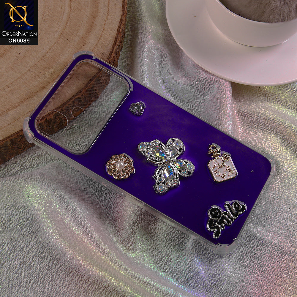 Infinix Smart 20 Cover - Blue - 3D Butterfly & Perfume Bottle Shinny Case Seamless Clear Borders Phone Cover