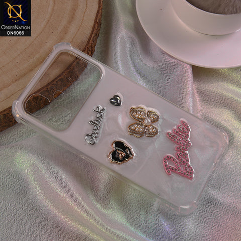 Infinix Smart 20 Cover - White - 3D Butterfly & Perfume Bottle Shinny Case Seamless Clear Borders Phone Cover